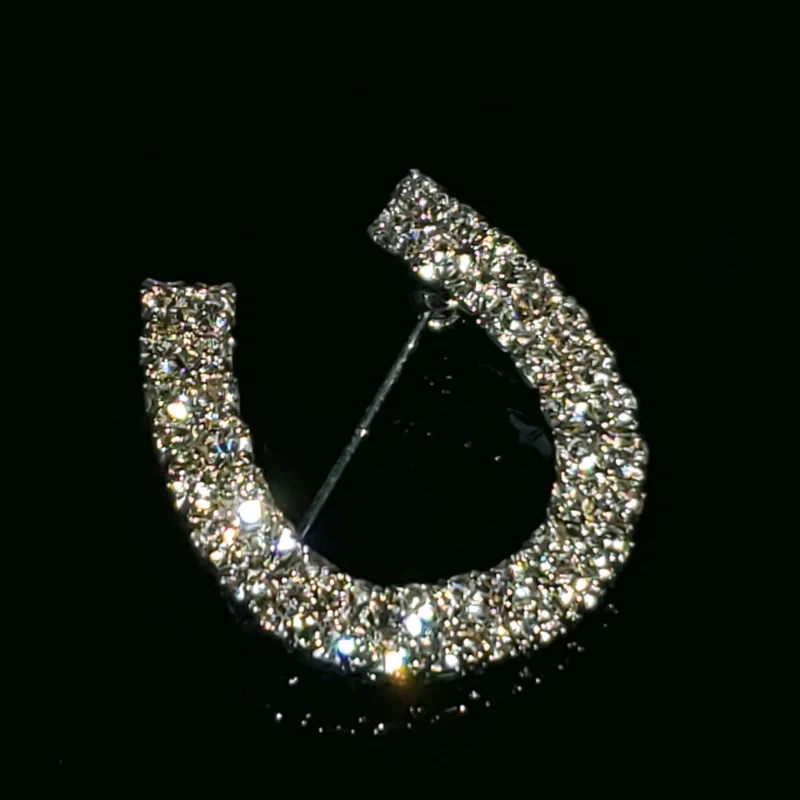 Crystal Handmade Lucky Horseshoe Brooch Jewelry Western Cowboy Lapel Pin Gift in Clear Rhinestone