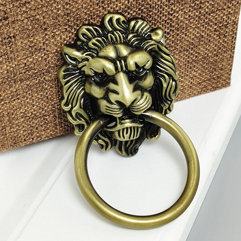 Furniture Handles Lion Head Beast Alloy Wardrobe 50*40mm Drawer Door Knobs Cabinet Pulls Antique Brass Bronze Copper Hardware