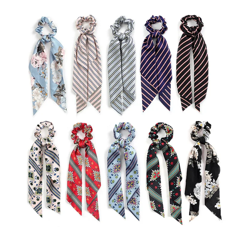 New Trend 2020 Chiffon Bowknot Silk Hair Scrunchies Women Pearl Ponytail Holder Hair Tie Hair Rope Rubber Bands Hair Accessories