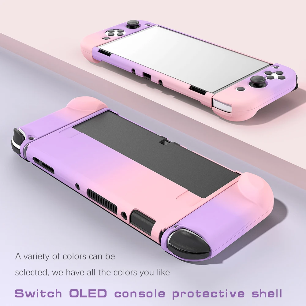 Full Protection Dockable Pink Case for Nintendo Switch OLED Accessories Cover for Switch OLED Console & Joycon with Glass Film
