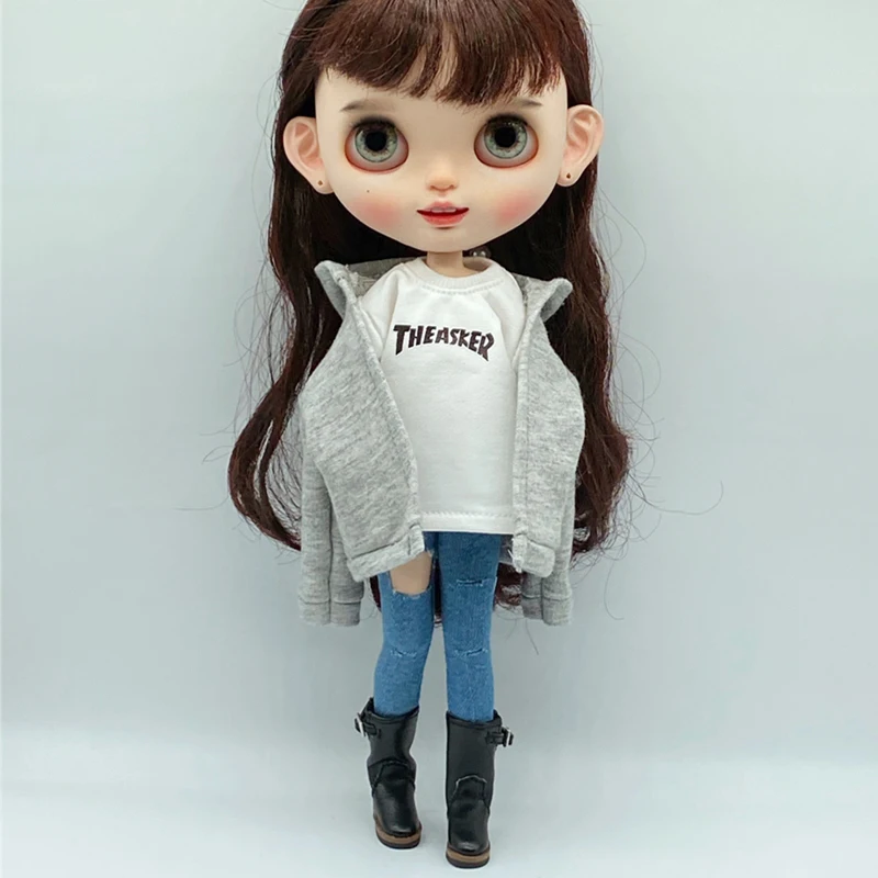 Vendita calda Blythe vestiti cappotto grigio o bianco T adatto per barbie, Blyth, OB24, Azone, 1/6 accessori per bambole