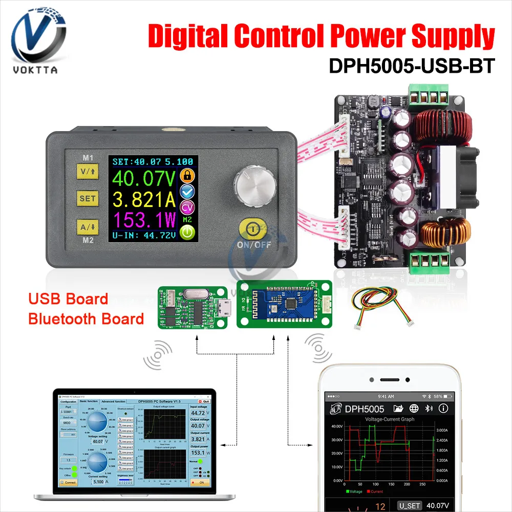 50V DPH5005 convertitore Buck-boost programmabile Display a colori alimentatore regolabile con comunicazione USB e Bluetooth