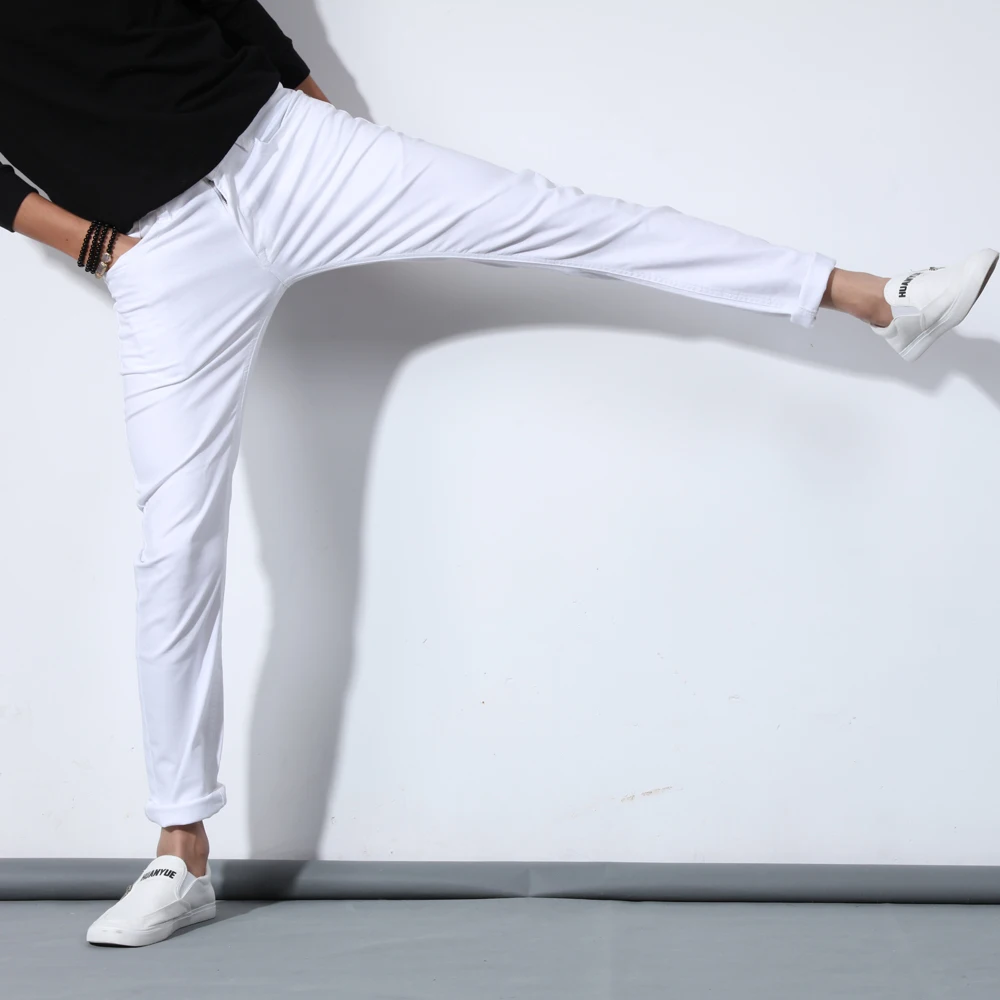 2020 New Autumn Men\'s Pure White Cotton Jeans Fashion Casual Slim Stretch Pants Male Brand Clothes