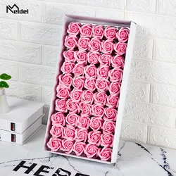Meldel Rose Bath Body Flower Floral Soap Scented Rose Flower Essential Wedding Valentine'S Day Gift Holding Flowers in Box 50Pcs