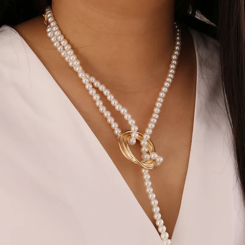 DIEZI  Imitation Pearls Sweater chain Long Necklaces Choker Necklaces Women ladies Statement Collar Party Gift Jewelry Fashion