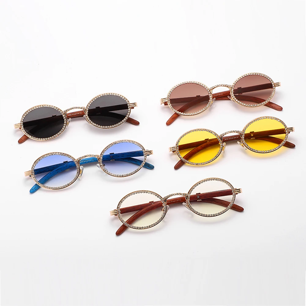 Peekaboo rhinestone ladies sunglasses round vintage uv400 small frame oval glasses female summer blue yellow brown