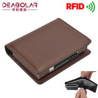 RFID Blocking Wallets Men Credit Card Holder Aluminum Alloy Business ID Card Case Automatic Male Metal Leather Cardholder Wallet