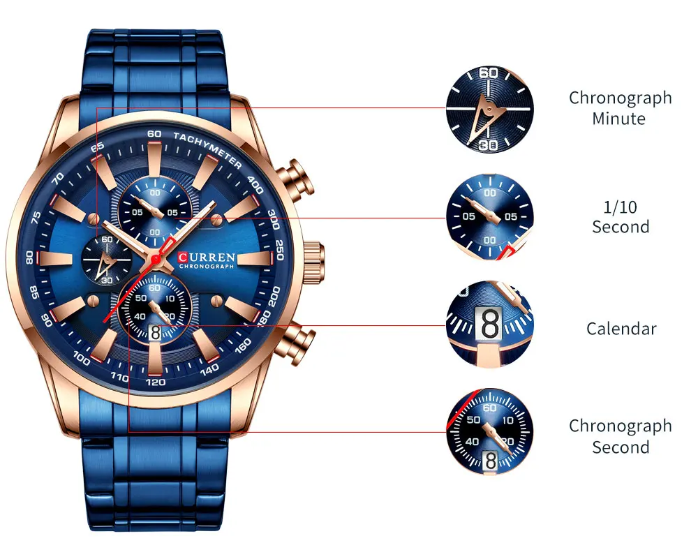 CURREN Neue Herren Uhren Quarz Business Wasserdichte Uhr Mann Uhren Top Marke Luxus Armbanduhr Männer Chronograph Reloj Hombre – Detail 8