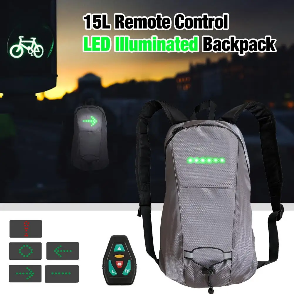 Bicycle Backpack Riding Backpack 15L Large Capacity Remote Control Waterproof LED Illuminated Backpack Night Riding Safety Indic