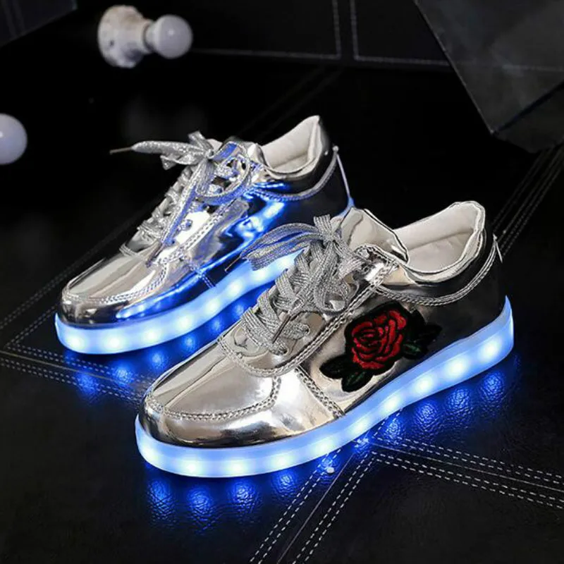 Jawaykids Fashion Rose Pattern USB Charger Sneakers Party Girls Shoes Women Glowing Sneakers Outdoor Baby Shoes Casual Shoes