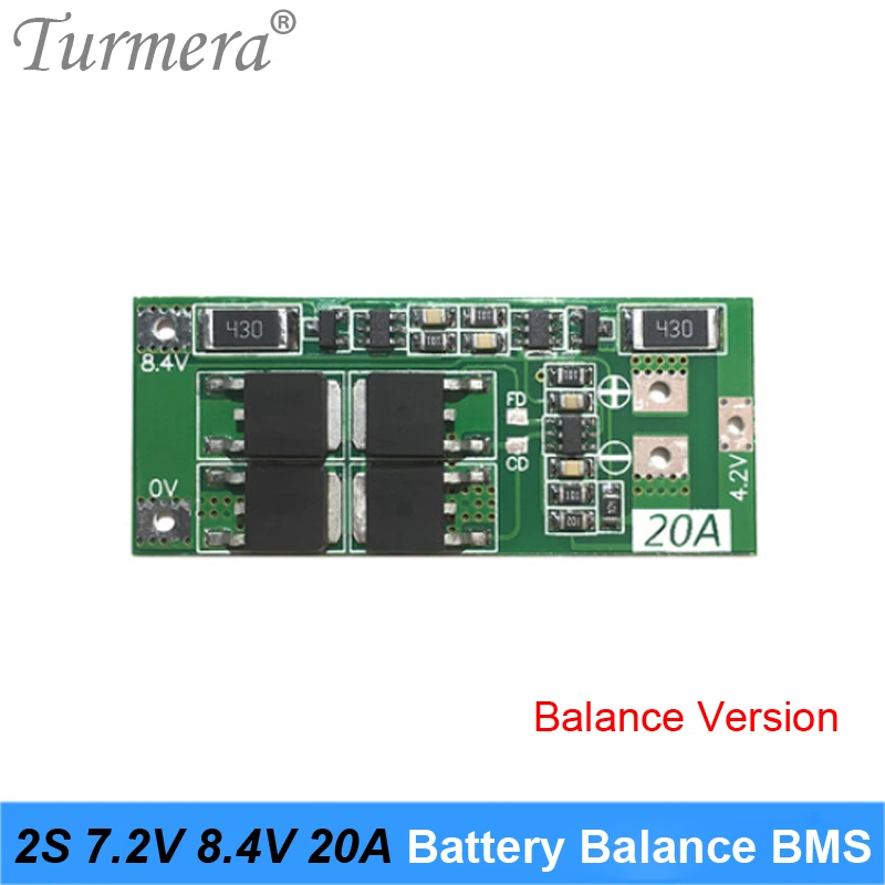 Turmera 2S 20A Balance BMS 18650 21700 26650 Lithium Battery Protection Board 7.2V 8.4V for Screwdriver Drill and Headlamp Use A