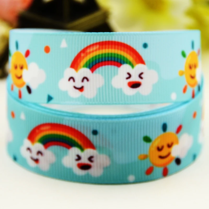 22mm 25mm 38mm 75mm Rainbow Cartoon printed Grosgrain Ribbon party decoration 10 Yards X-03429