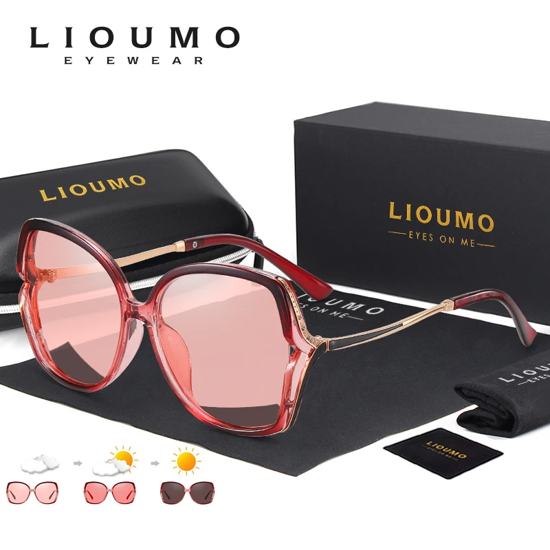 

LIOUMO Top Quality Photochromic Sunglasses Women Polarized Glasses Vintage Lady Travel Eyewear Chameleon Anti-Glare zonnebril