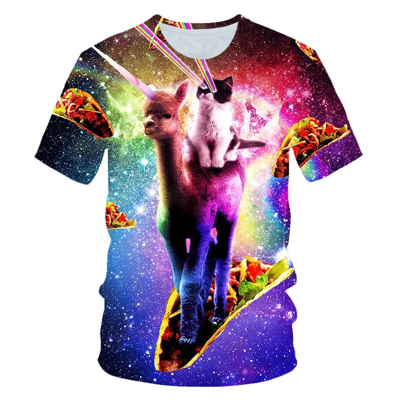 Joyonly 2022 Summer Children Funny Colorful Galaxy Bread Print T Shirt Girl/Boy Cool Lovely Cat Kids T-Shirts Fit 4-20 Years Old