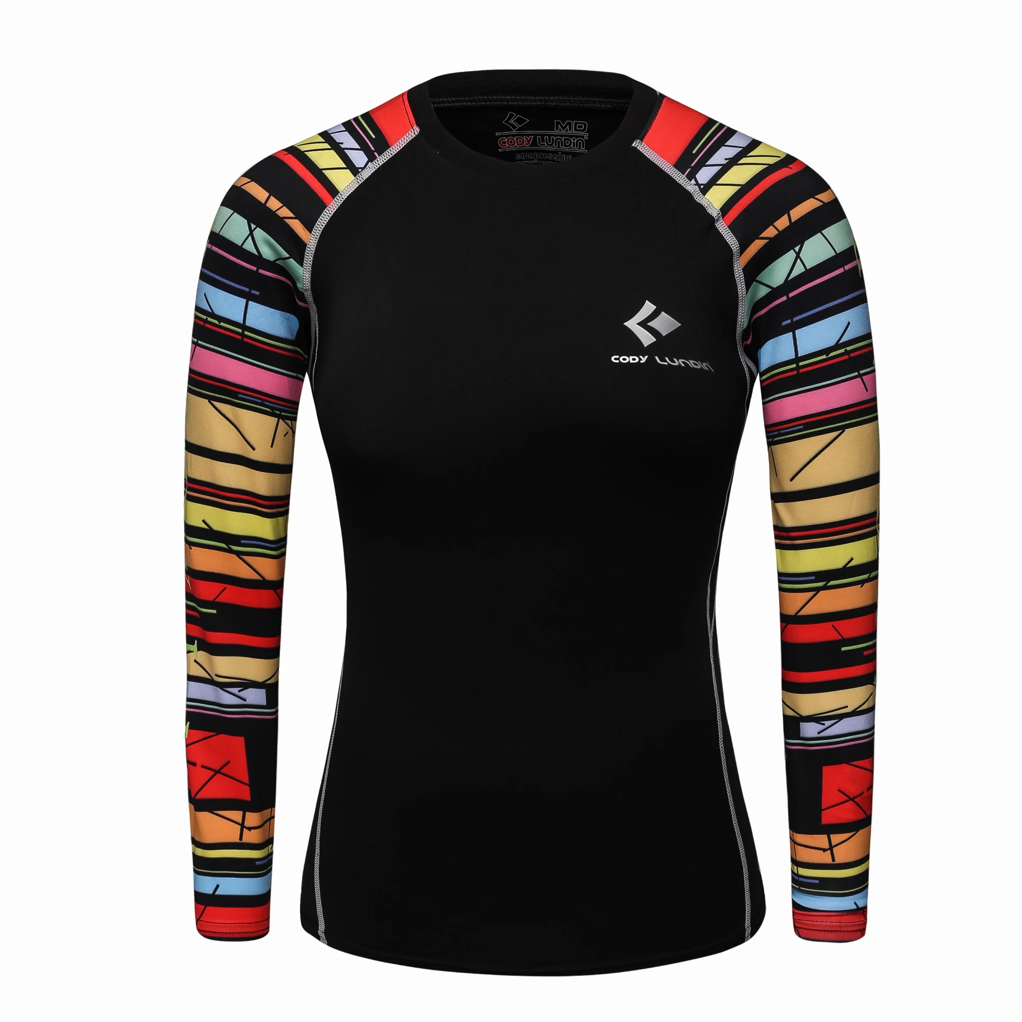 CODY LUNDIN Women's Rainbow Color Running Shirt Boxing Cycling Rashguard Breathable Tops Compression Swim Surf UPF 50+ t-shirt