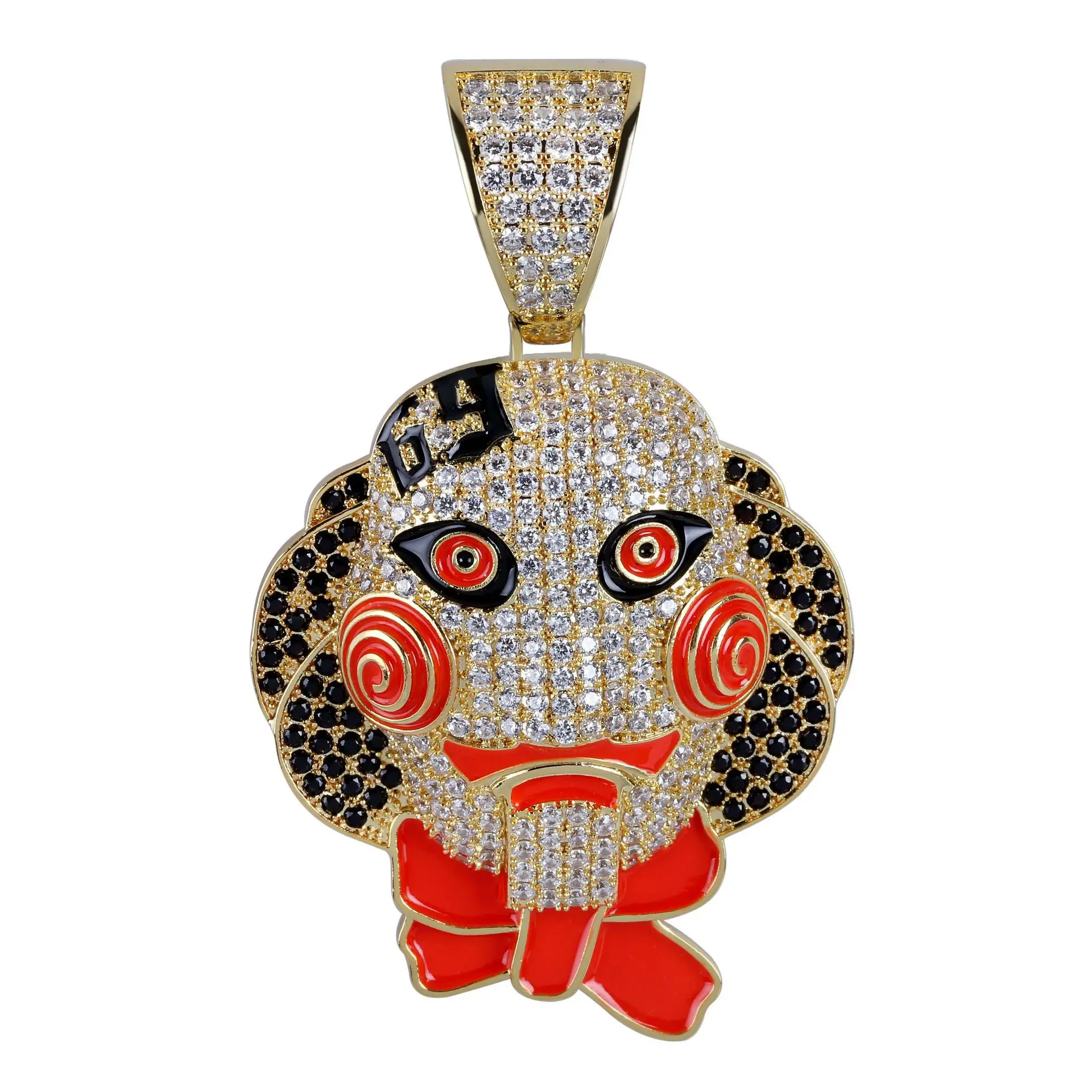 

Micro Paved AAA CZ Stone Bling Movie Saw Chainsaw Massacre Jigsaw Puppet Masks Pendants Necklace for Men Hip Hop Rapper Jewelry