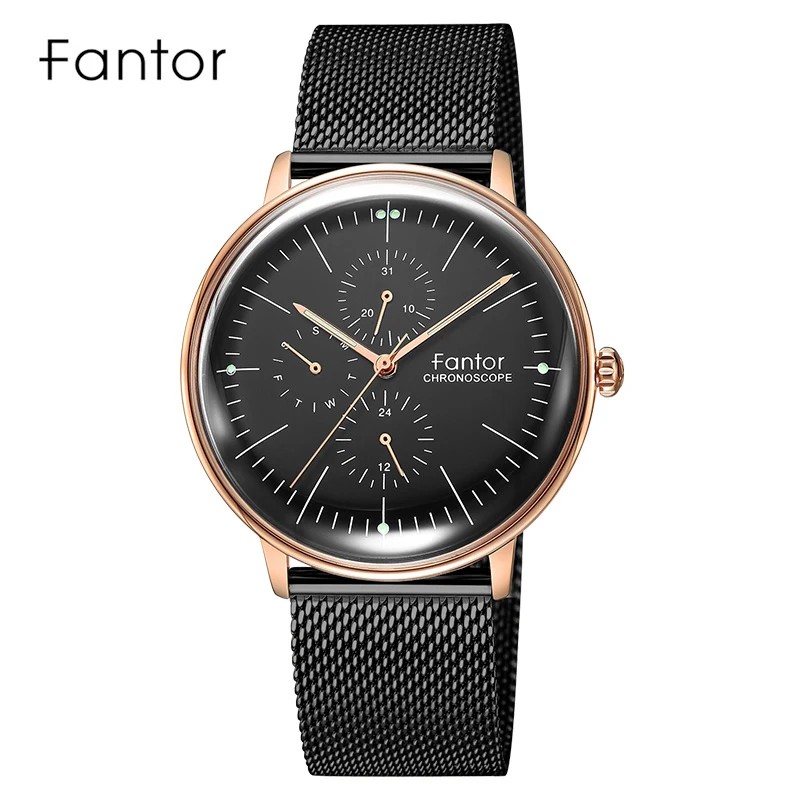 Fantor Brand Luxury Men Chronograph Men\'s Quartz Wristwatch Waterproof Business Mesh Strap Watches Man Wrist