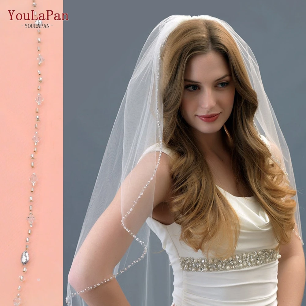 YouLasaupoudrer-Voile de Mariage avec Bord en Clip, pour Patients, en Organza Perlé, de Rotterdam, Court avec Peigne, V31