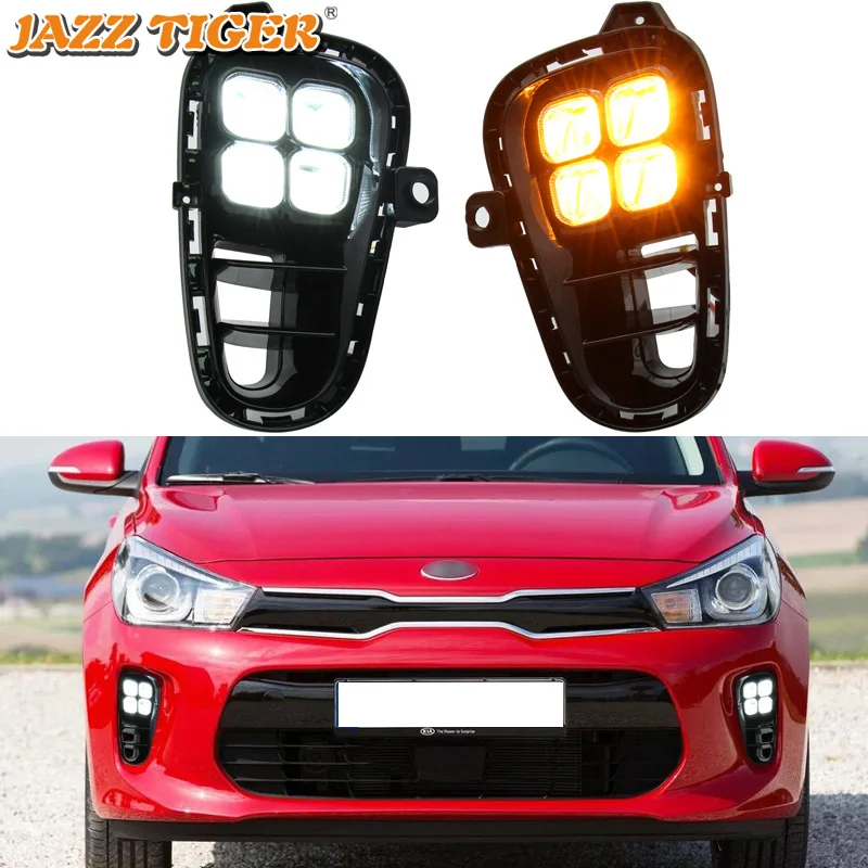 

12V Daytime running lights For Kia Rio K2 2018 2019 2020 Drl with turn signals LED For cars auto Fog lights headlights Foglamps