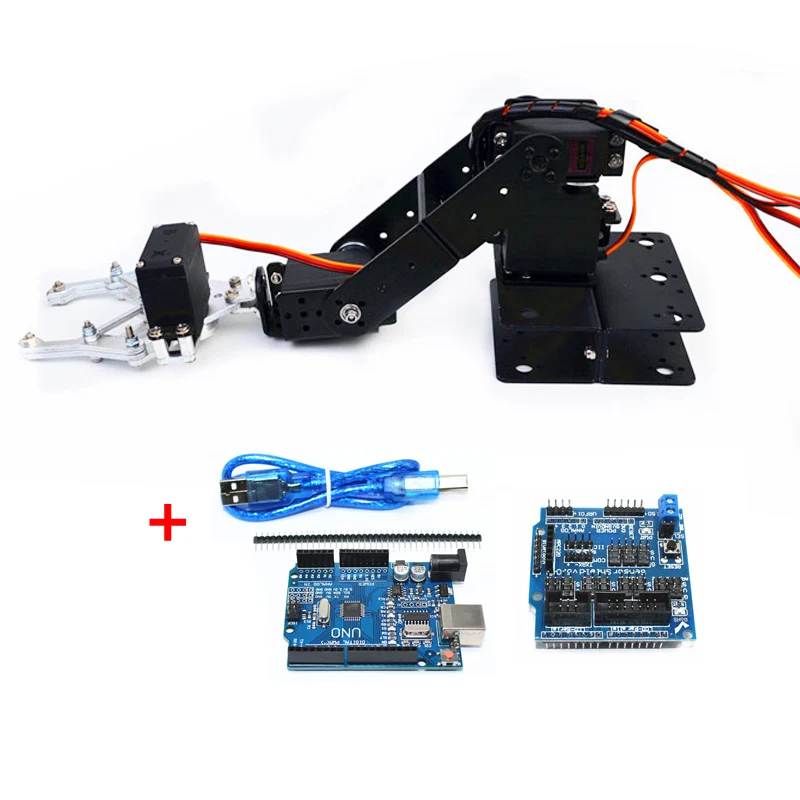 

For Arduino 4 Asix Robot Arm Manipulator with 4pcs 180 Degree MG996r Servo Metal Claw Gripper DIY Programming STEM Toy Parts
