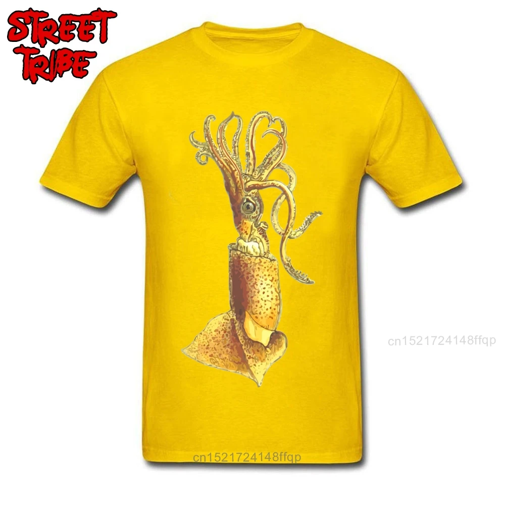 Brand New T-shirt Men Cotton Tshirt Yellow T Shirts Animal Print Tops A Squid On Your Tees Students Novelty Clothes Octopus