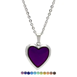 Colorful Changing Mood Magic Heart Shaped Family Photo Picture Frame Locket Pendant For Necklace Romantic Fashion Jewelry Gift