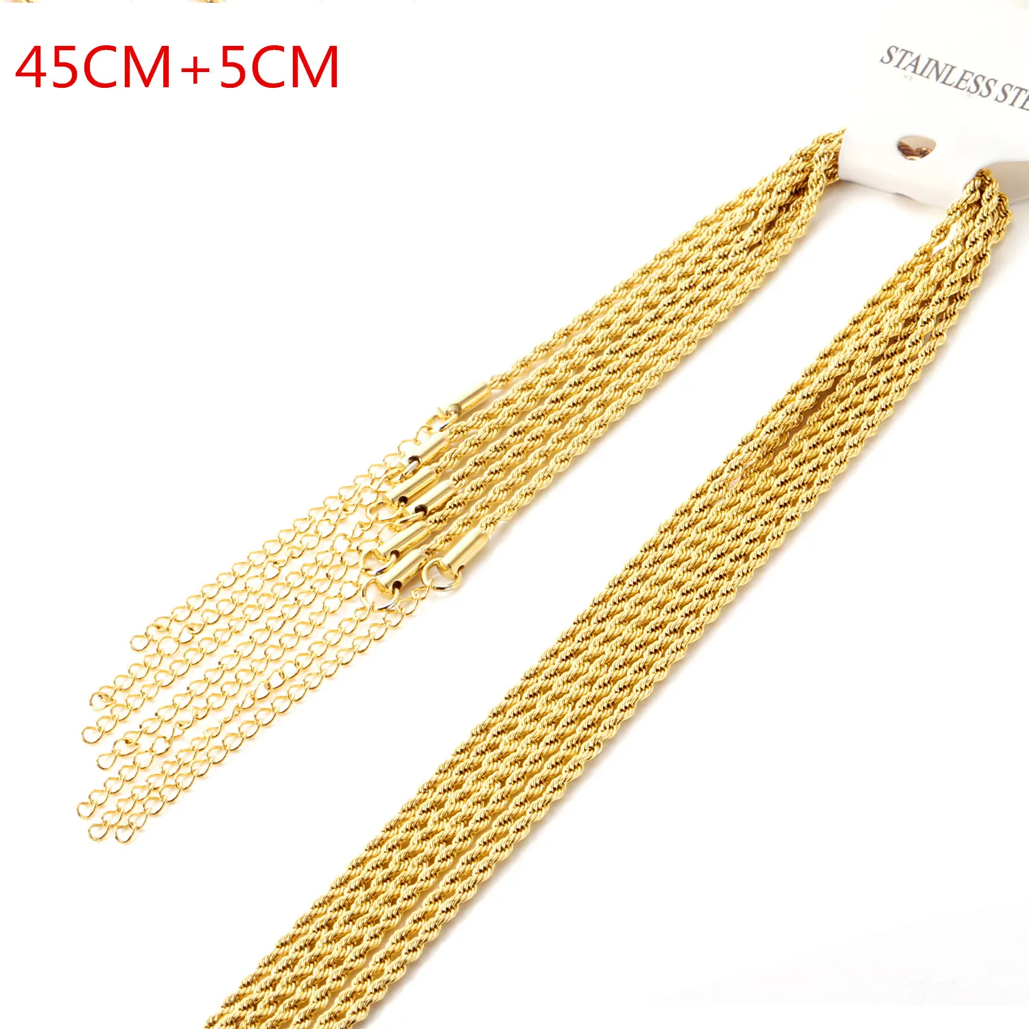 

LUXUSTEEL Wholesale Twist Chains 45cm+5cm Stainless Steel Necklaces For Women Men Fashion Jewelry Accessories 10Pcs/Lots