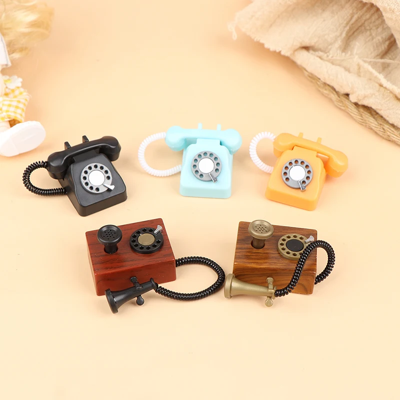 1: 12 Dollhouse Miniature Ornaments Simulated Fixed Retro Desk Phone Vintage Telephone and Retro Telephones