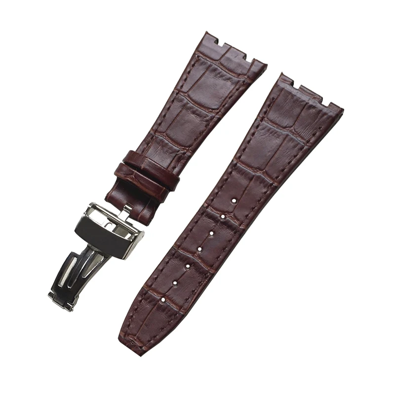 26mm Black/Brown Handmade Leather Thick Wrist Watchband For AP Audemars Piguet Royal Oak Offshore Watch Strap Band DIY Replace