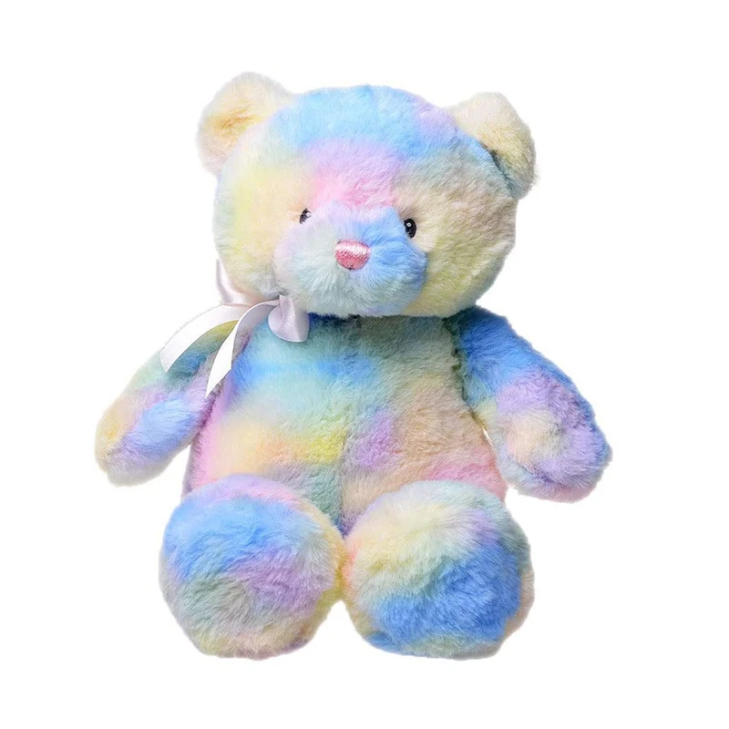 36 cm Rainbow Teddy Bear Plush Toy Sleeping Mate For Girl Baby Kids Tie-Dye Multi-Color Bear Stuffed Animal Toys