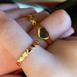 Stainless Steel Heart Rings For Women Gold Color Wedding Couple Rings Aesthetic Fashion Jewelry Mom Valentine's Day Gift
