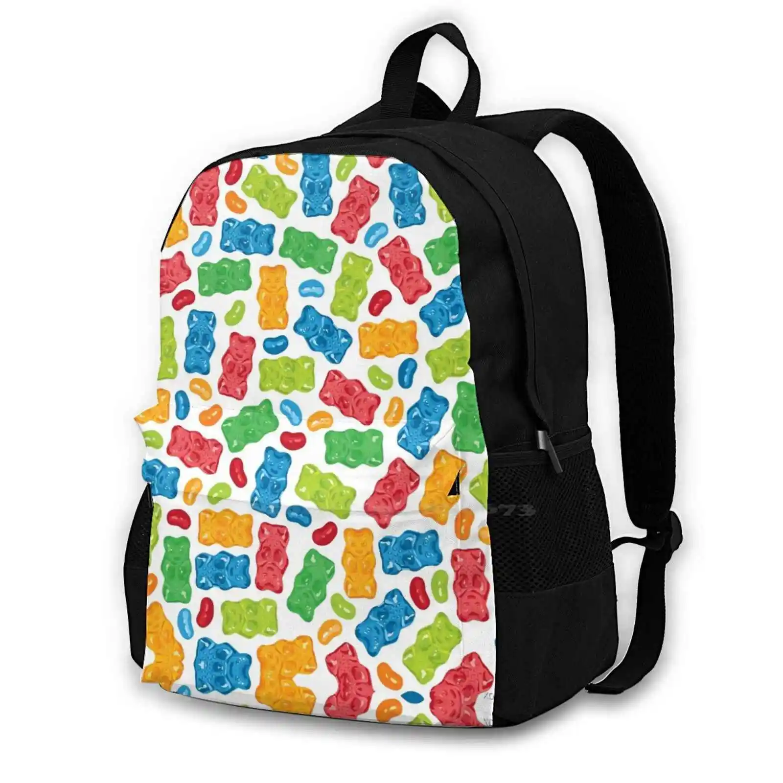 Jelly Beans & Gummy Bears Pattern Bag Backpack For Men Women Girls Teenage Mint Pastel Blue Pink Yellow Rainbow Gummy Bears