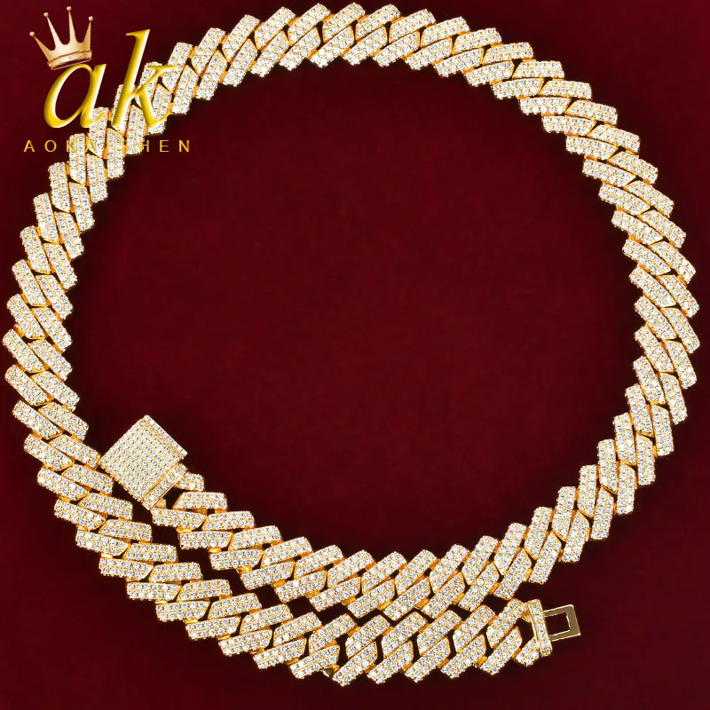 

Aokaishen Miami Cuban Link Chain Choker Men Necklace Gold Color Iced Out Cubic Zirconia Rock Hip Hop Style Jewelry 2021 Trend