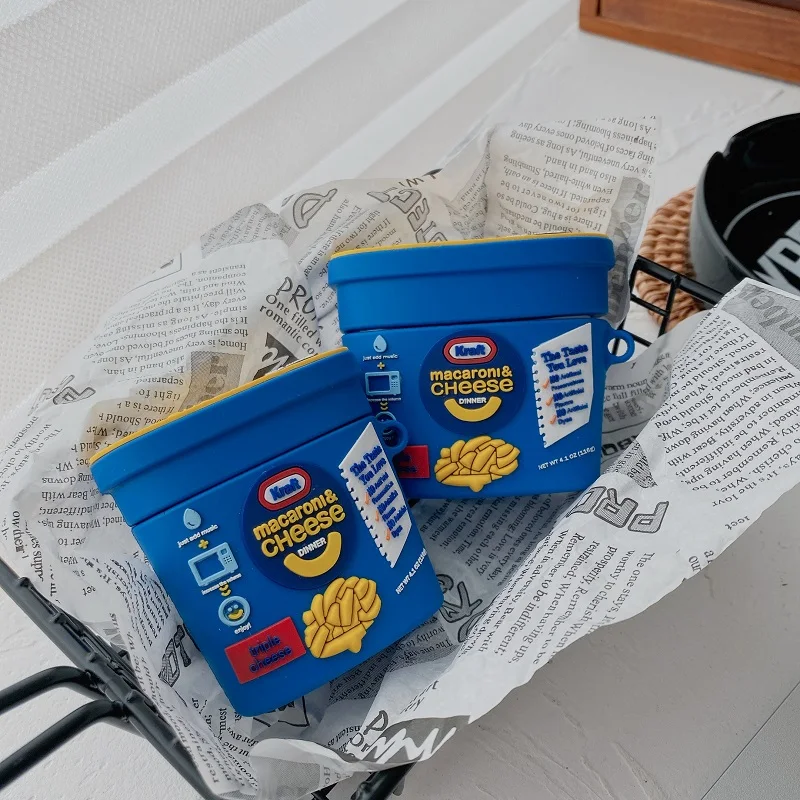 3D ยี่ห้อชีสอาหารสำหรับ AirPods 1 2 Pro 3 Charing กล่องซิลิคอนหูฟังไร้สายบลูทูธป้องกัน