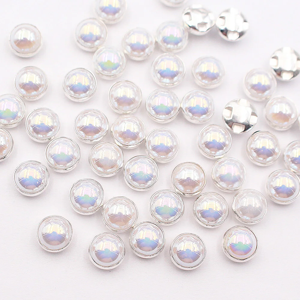 AB Crystal 100pcs 6mm8mm10mm12mm Silver/Golden Base ABS Pearl Round Beads Sewing DIY Clothing Bags Dresses Decoration