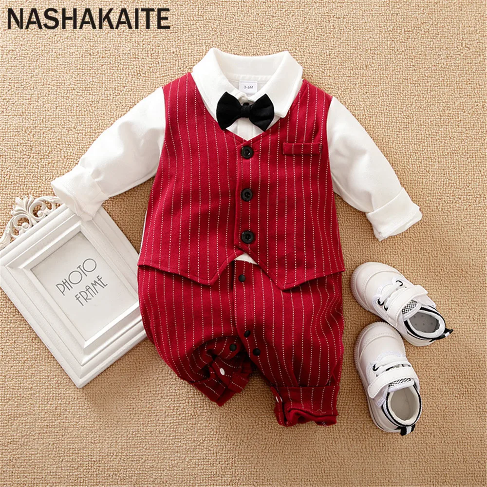 

NASHAKAITE Baby Romper With Necktie For Kids Winter Jumpsuit Baby Boy Clothes Baby Gentleman Clothes Baby Men's Overalls