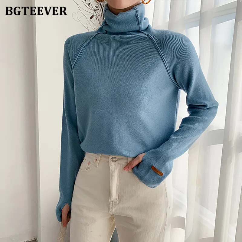 BGTEEVER Autumn Winter Turtleneck Women Sweater Elegant Slim Female Knitted Pullovers Casual Stretched Sweater jumpers femme