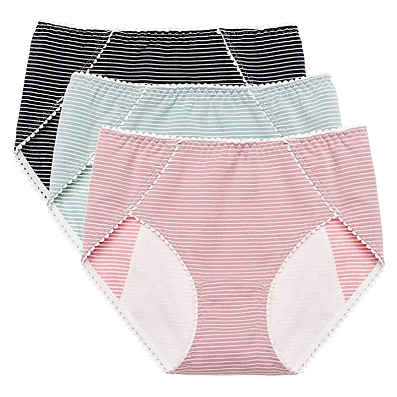 RUIN LN 4pcs/lot M - 3XL women's cotton panites menstruation striped multicolor panties intimates briefs ladies underwear