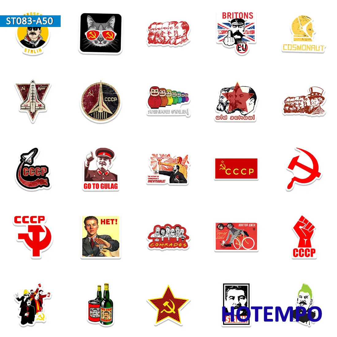 50 Stuks, Rusland, Stalin, USSR, CCCP, Gemengde Kunst, Retro Slogan Stickers, voor Telefoon, Scrapbook, Bagage, Auto, Motorfiets, Fiets, Skateboard,