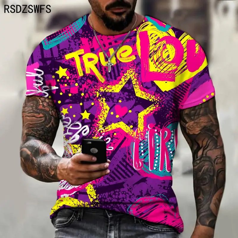 Popular 3D Printing Men\'s T-Shirt Funny Graffiti Pattern Summer Fashion O-Neck T-Shirt Streetwear Harajuku Male Oversized Tees