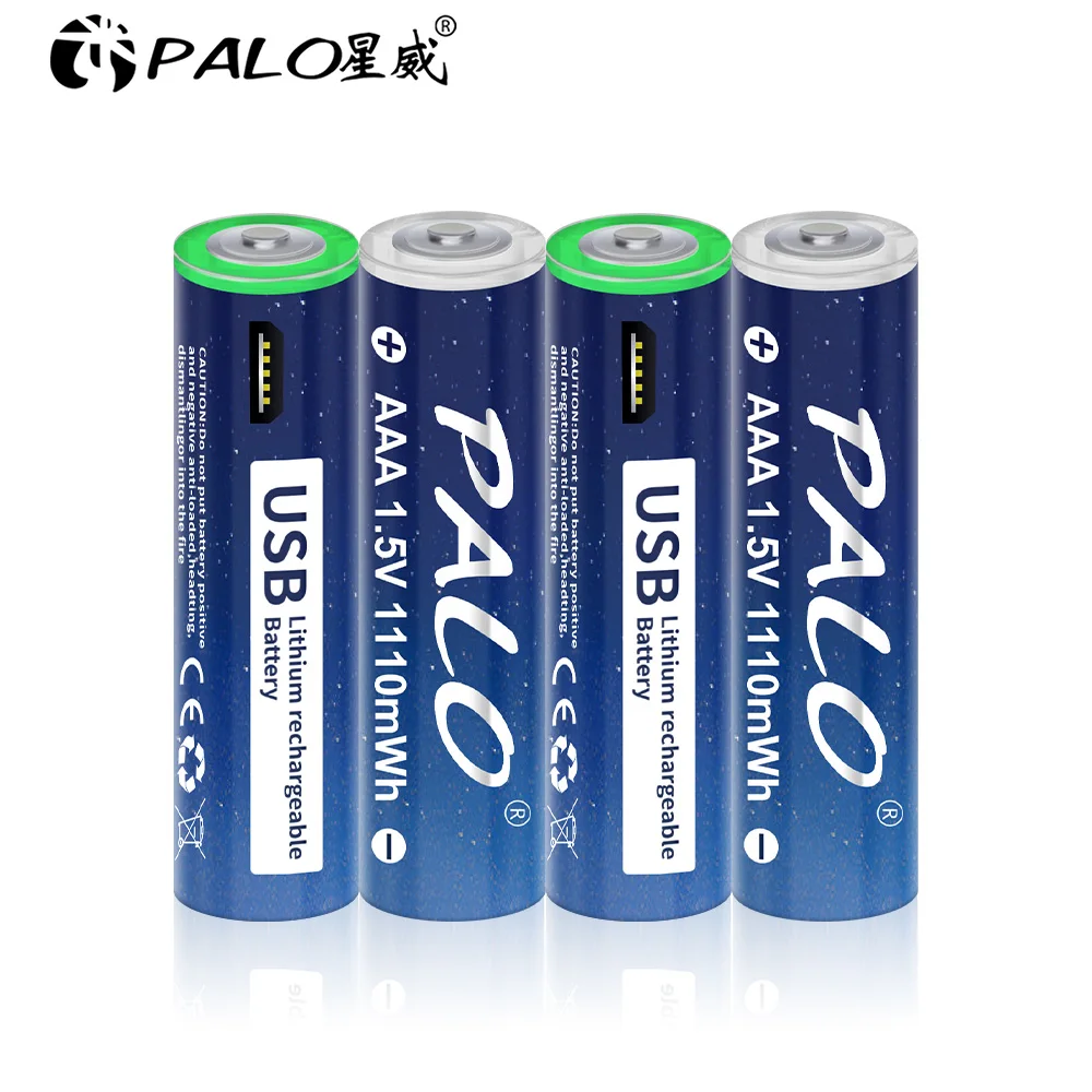 

PALO 1.5V AAA 1110mWh USB rechargeable battery Lithium Li-ion battery For Remote control wireless mouse, toy + USB Cable