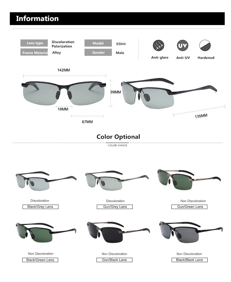 Al-Mg Legierung Photochrome Sonnenbrille Männer Polarisierte Chameleon Gläser Ändern Farbe Sonnenbrille Tag Nacht Vision Fahren Brille SP – Detail 4
