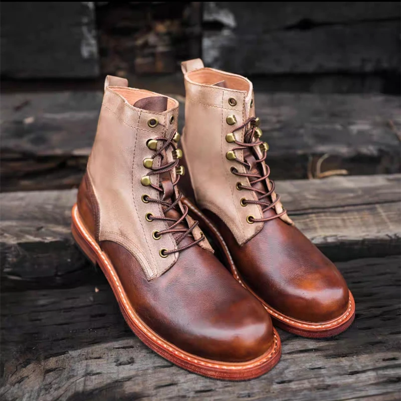 Handmade Top Quality Vintage British Men Shoes Autumn Winter Tooling Cow Leather Ankle Boots Mixed Colors Desert Motorcycle Boot