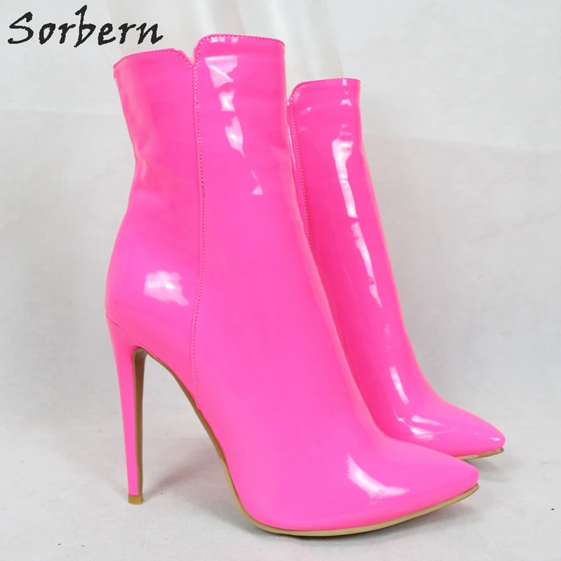 Sorbern Fuchsia Patent Ankle Boots For Women High Heel Stilettos Winter Style Walking Boots Womans Shoes Fashions 2020 Diy Color