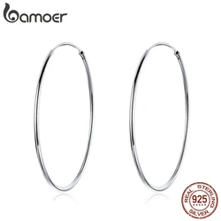 Bamoer 925 Sterling Silver Platinum Plated Classic Big Hoop Earrings for Women Fashion Jewerly Size 30mm 40mm 50mm