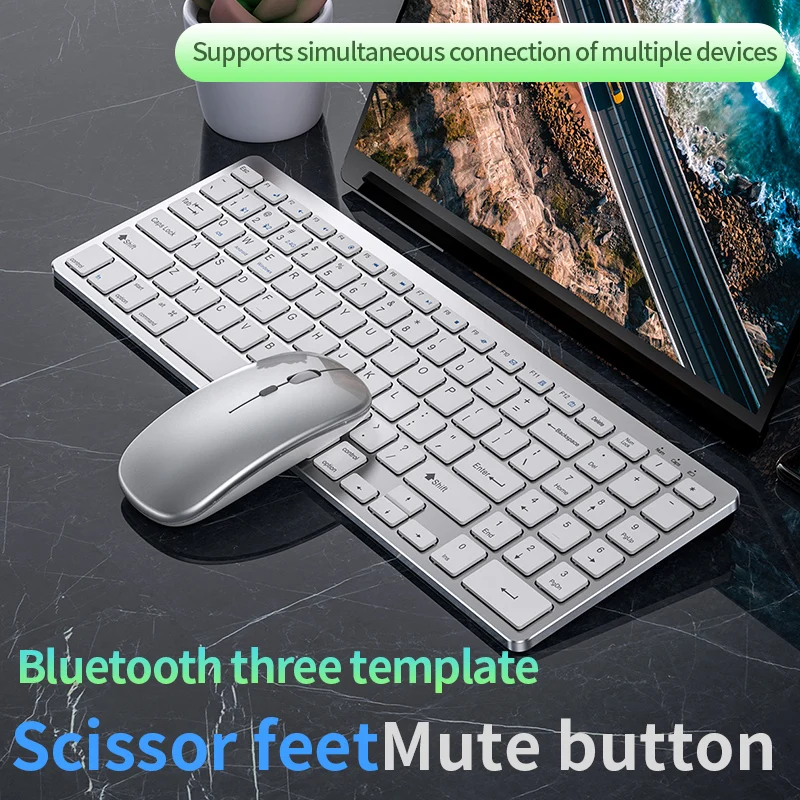 

Keyboard and Mouse Set Bluetooth-compatible Slim Rechargeable USB Keyboard Mouse Combo for iPad Mac Android PC Laptop All-in-one