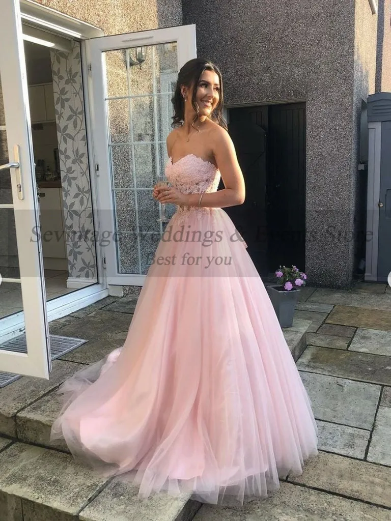 Sevintage EINE Linie Rosa Appliques Spitze Prom Kleider Schnürung Zurück Abend Party Kleid Plus Größe Bodenlangen Frauen Formale kleider