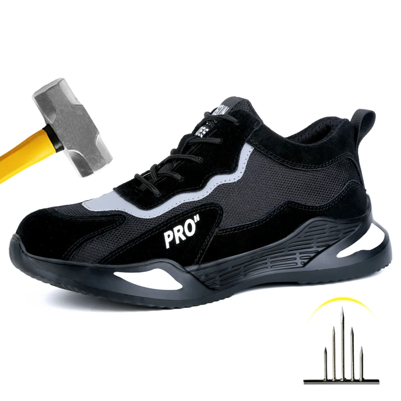 Men Work Safety Shoes Steel Toe Anti-Smashing Wear Roof Light Comfortable Puncture-Proof Nail Penetration Resistance Security