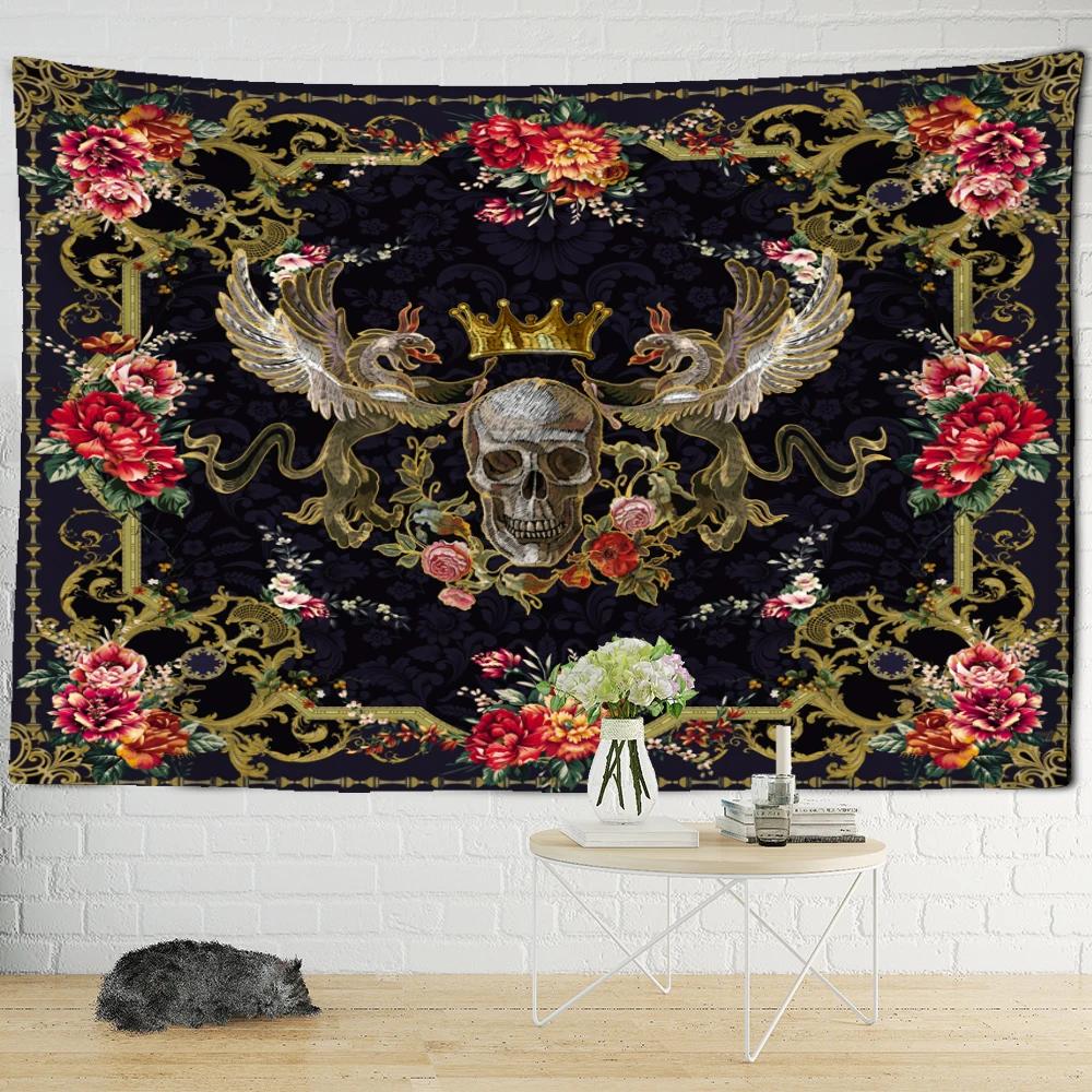 Skeleton King Flower Wing Tapestry Wall Hanging Mandala Carpet Hippie Divination Witchcraft Psychedelic Tarot Room Decor