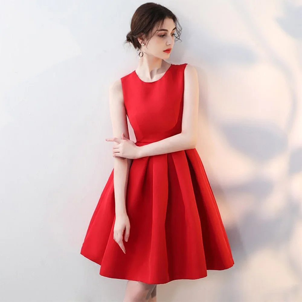 HS Kellio Simple Cocktail Dress Above Knee Red Prom Party Dresses With Bow Trim